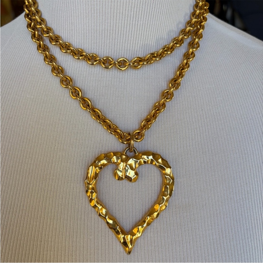 HEART OF GOLD: Hammered Heart Pendent with Gold Chain